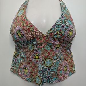 Athleta Aqua & Floral Design Gently Used Condition Swim Halter Top